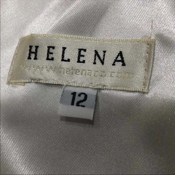 HELENA Formal Shiny Off White Print Dress sz12 - Picture 3 of 4